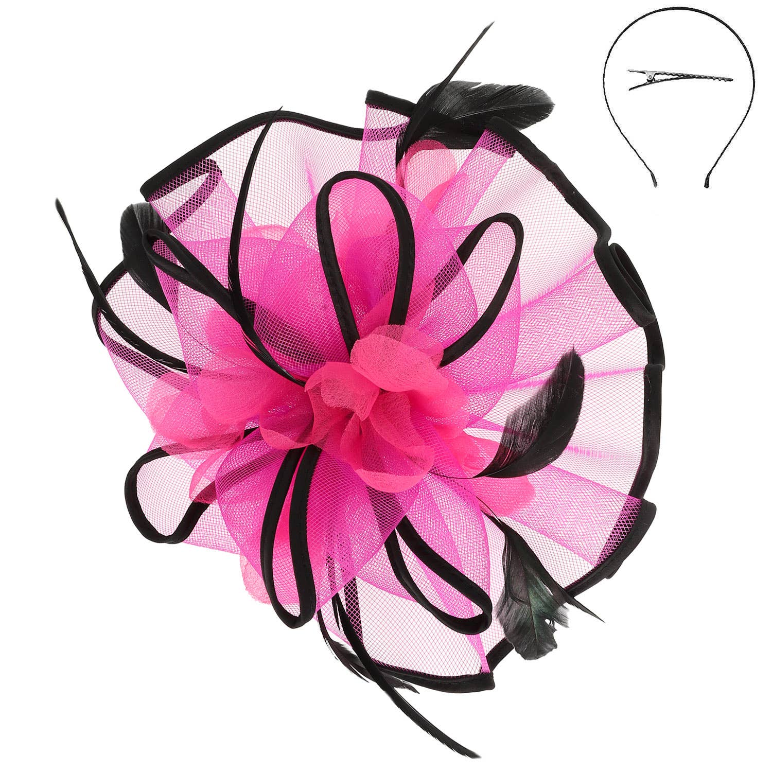 Floral Feathered Contrast Trim Mesh Fascinator