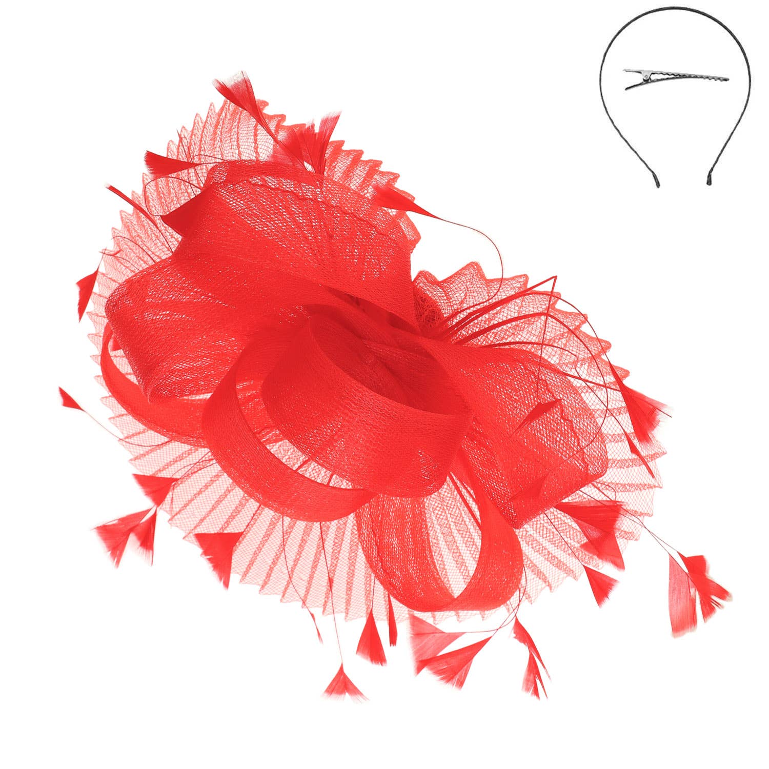 Sheer Mesh Loop Feather Spray Fascinator with Headband