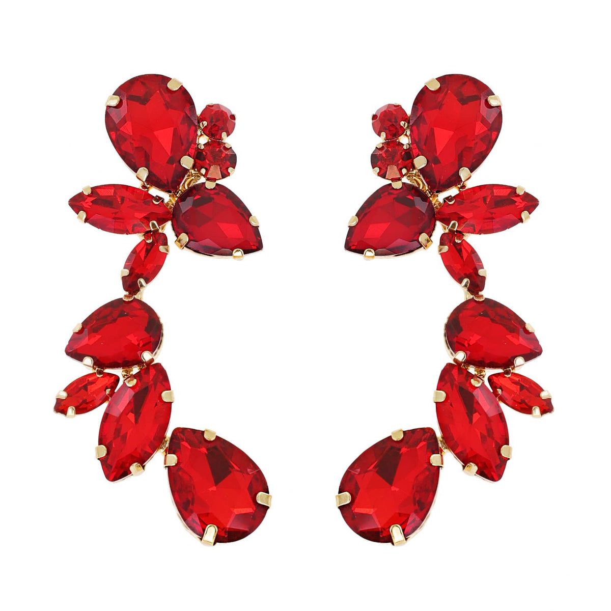 Leaf & Droplet Cut Curved Rhinestone Cluster Drop Earrings