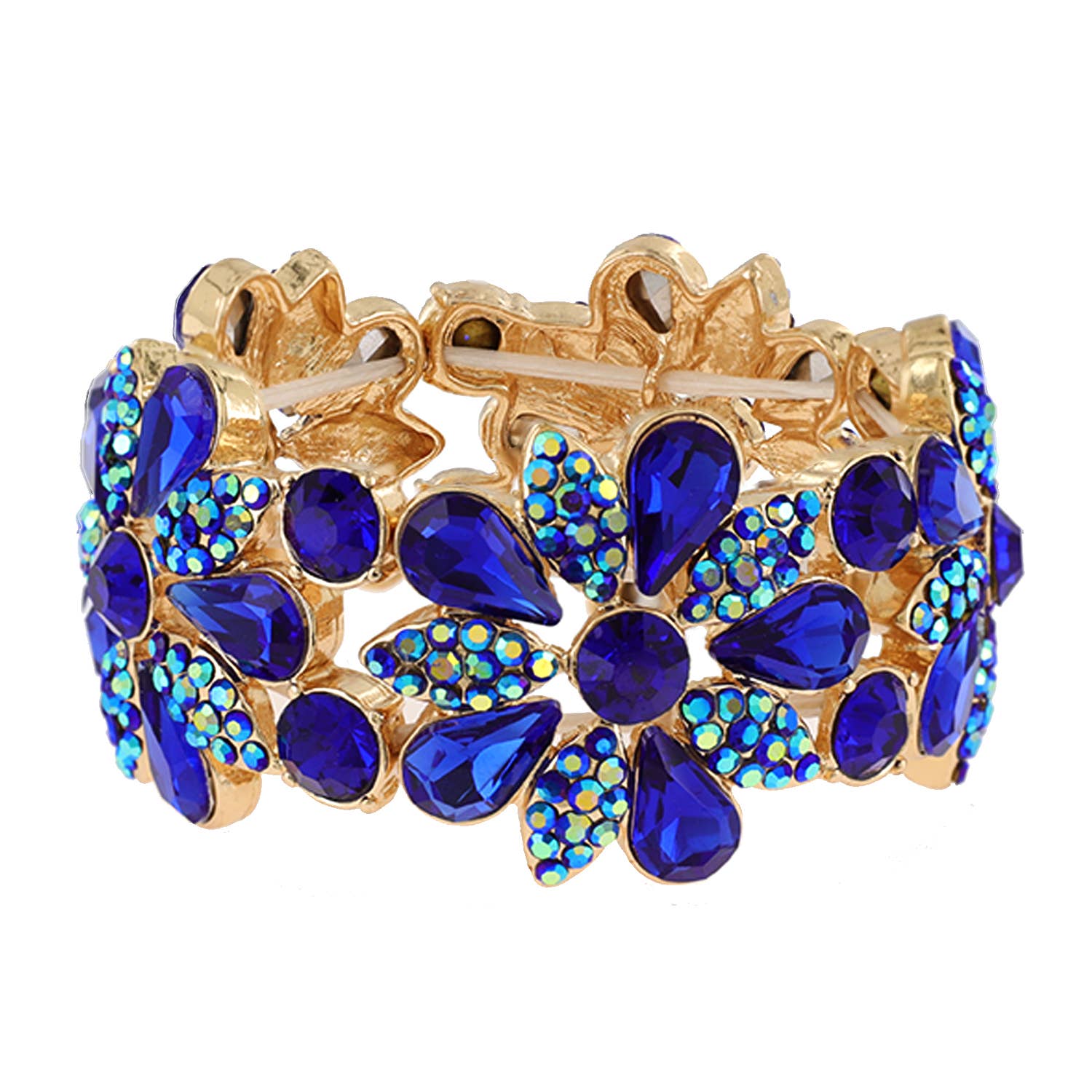 Floral Rhinestone Gem & Cluster Evening Stretch Bracelet