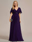 V Neck Appliques Pleated Bridesmaid Dress