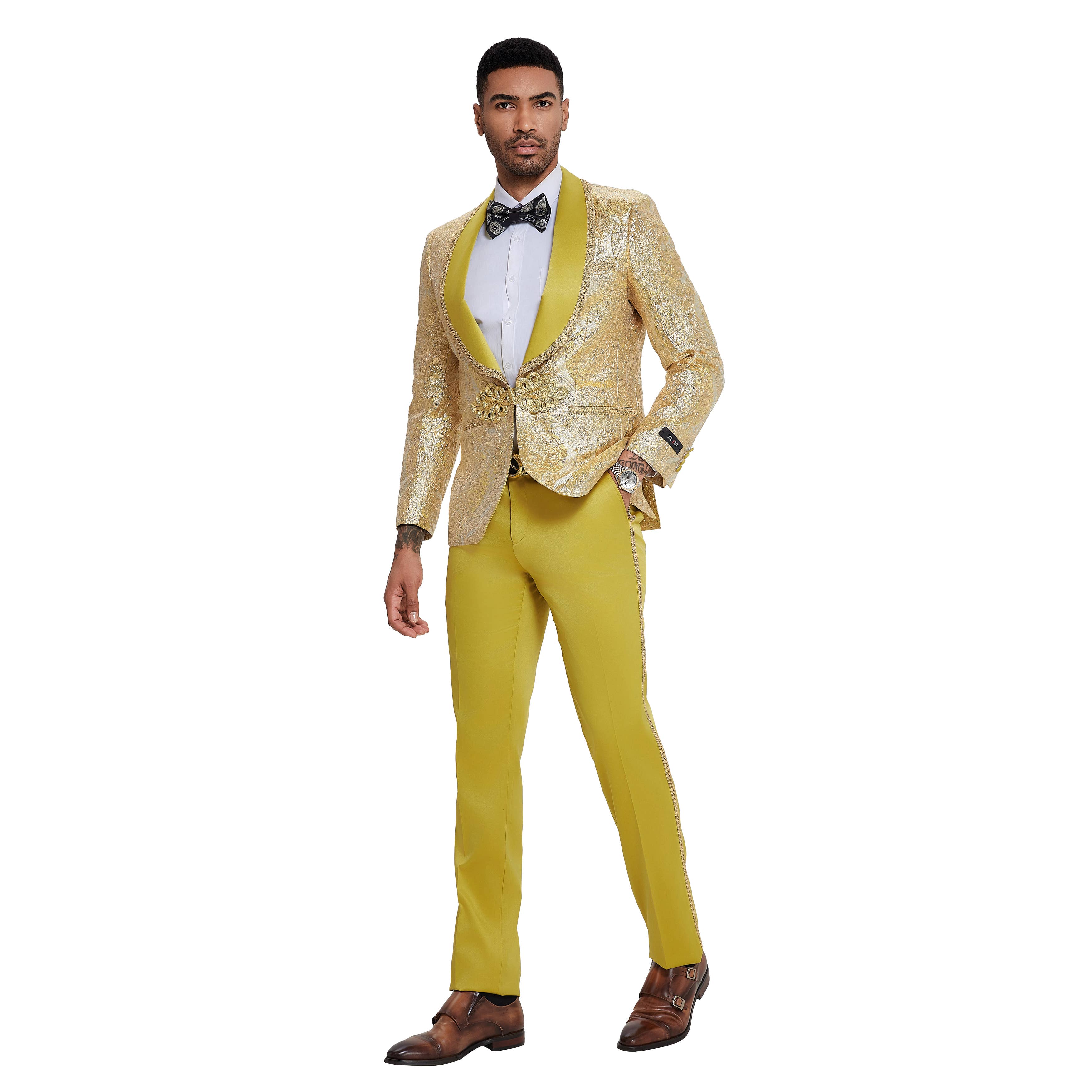 Tazzio 2pc Fashion Paisley Suit Set, Clasp Closure, Gold