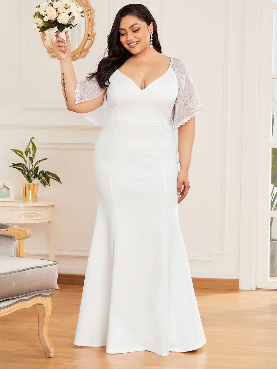 Elegant Plus Size V Neck Fishtail Evening Dress