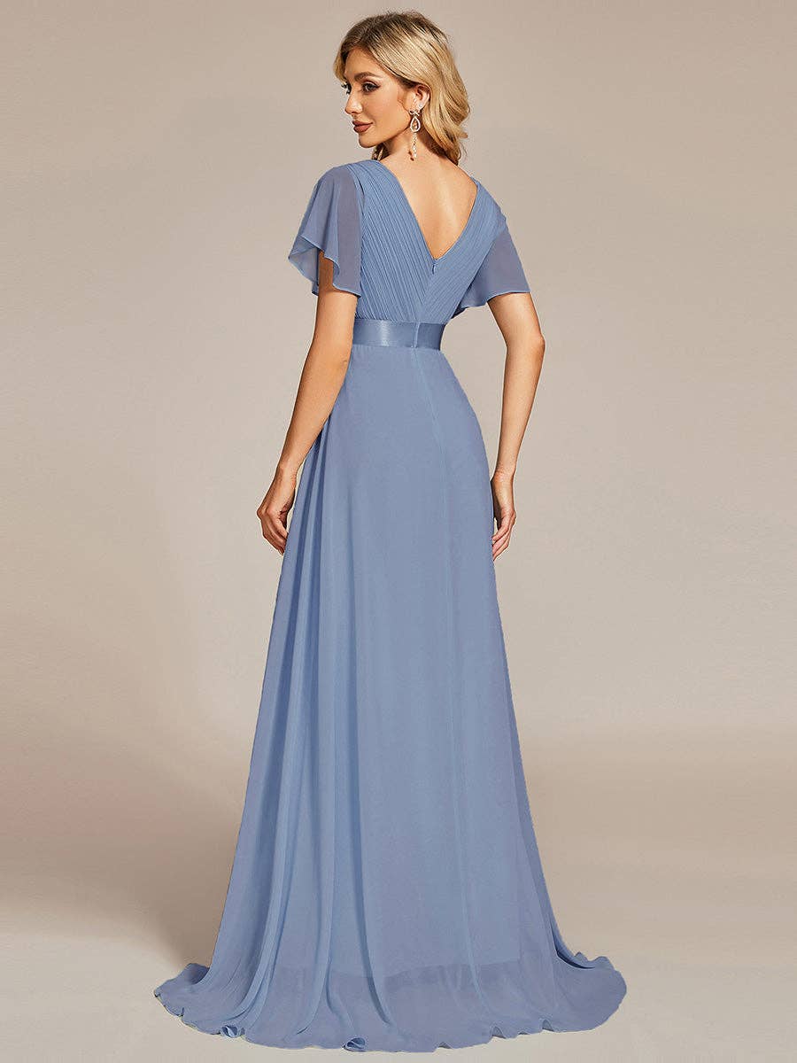 Double V-Neck Ruffles Chiffon Bridesmaid Dress