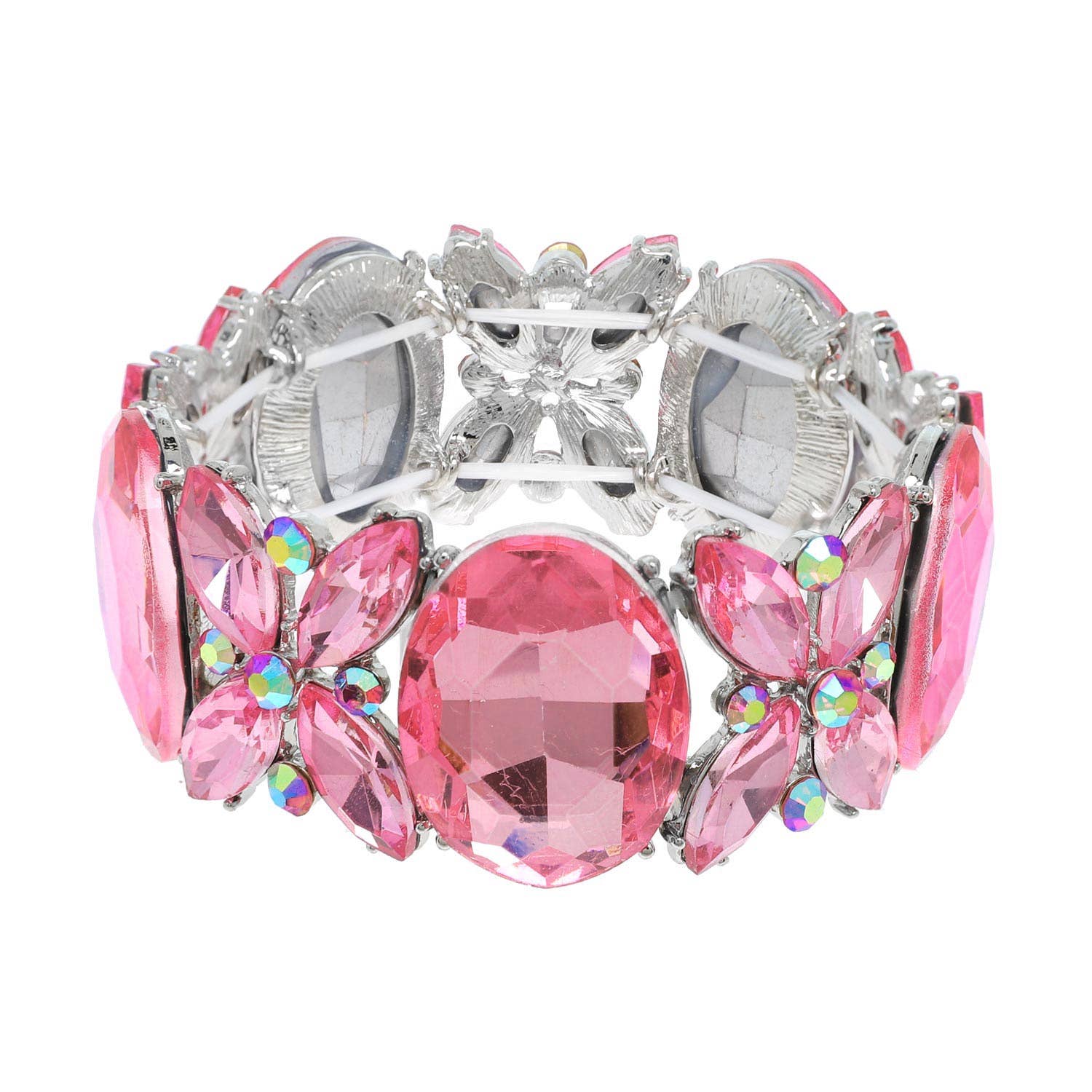 Crystal Gemstone Oval Floral Cluster Bracelet
