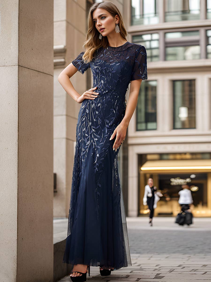 Floral Sequin Print Fishtail Tulle Dresses for Party