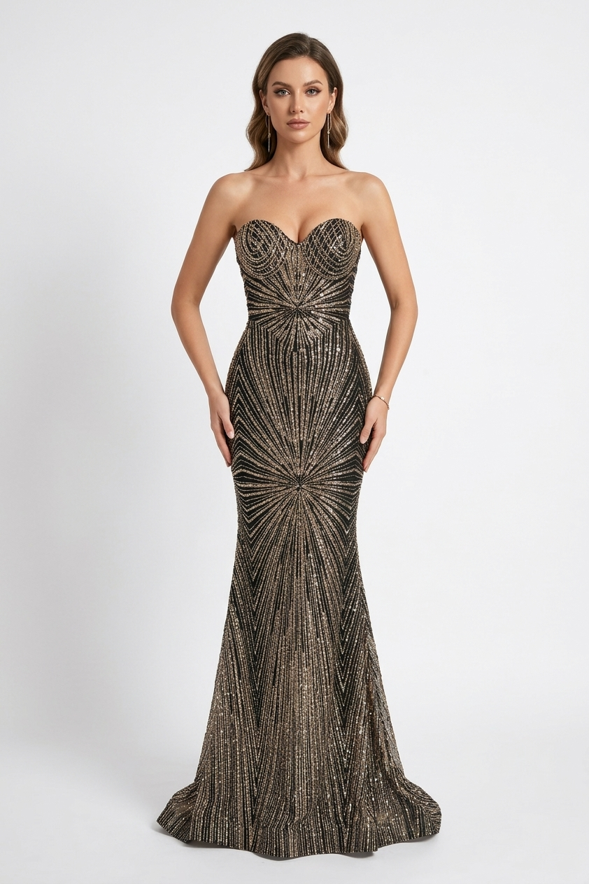 Long sparkling mermaid dress with hanging jewels CF001