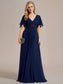 V Neck Appliques Pleated Bridesmaid Dress