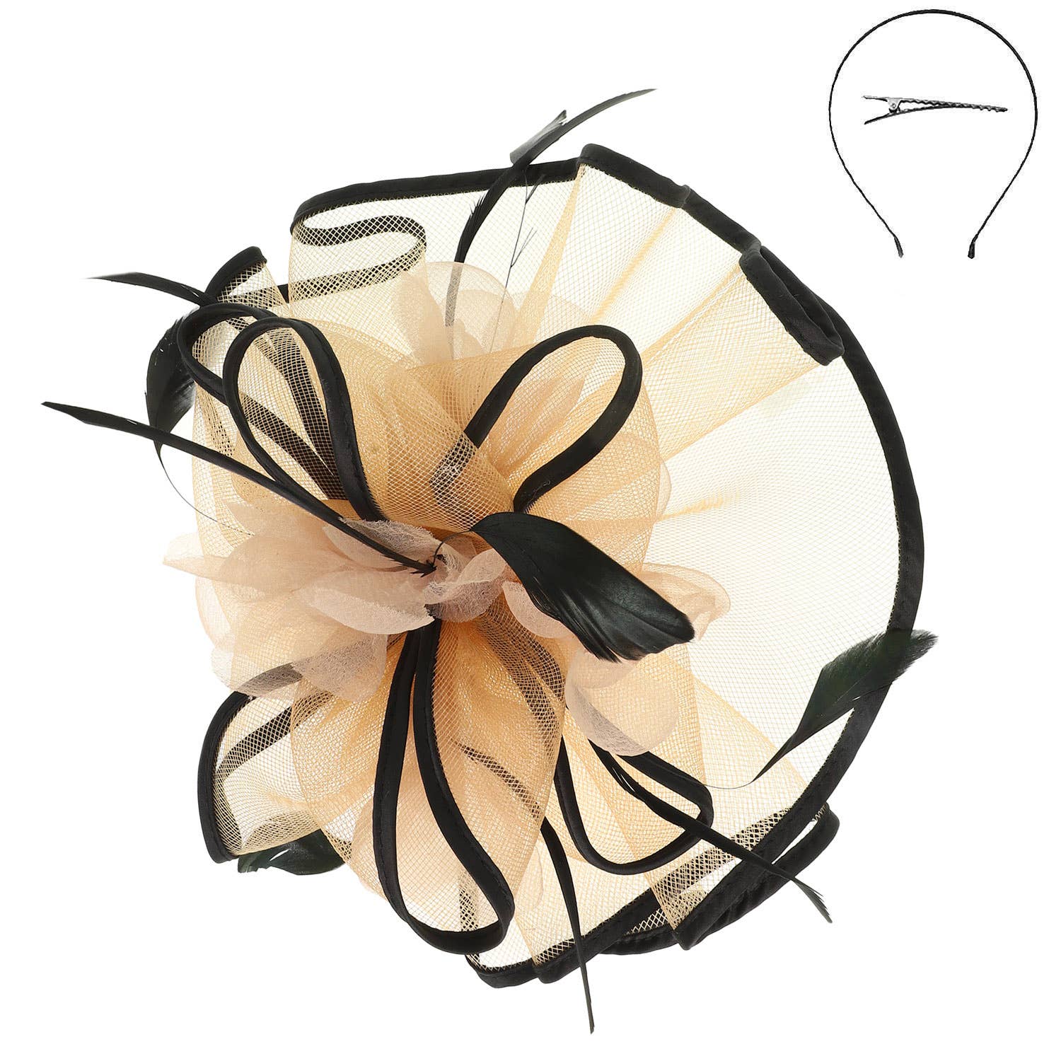 Floral Feathered Contrast Trim Mesh Fascinator