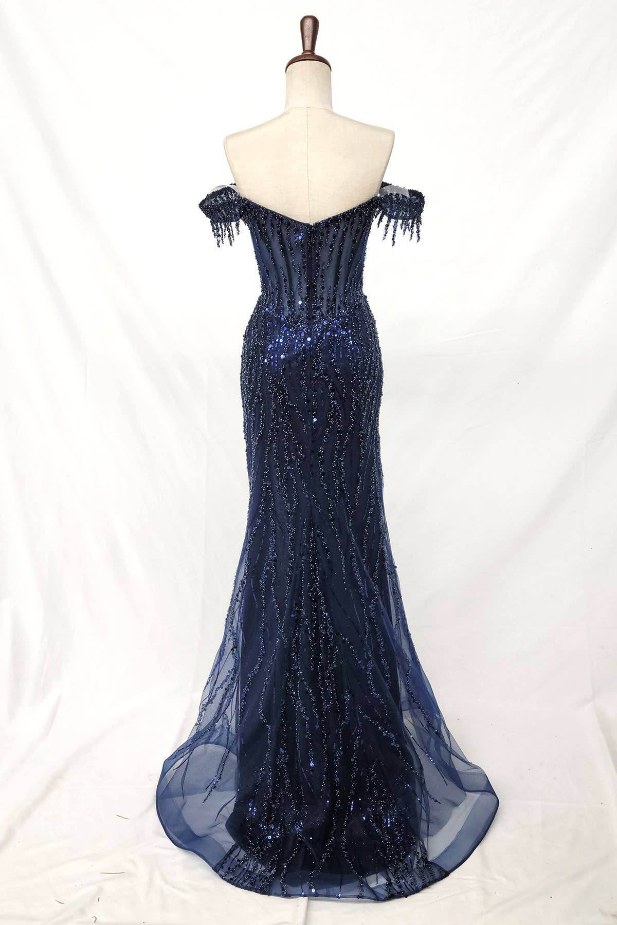 Off the Shoulder Sequin and Bead Long Dress C331