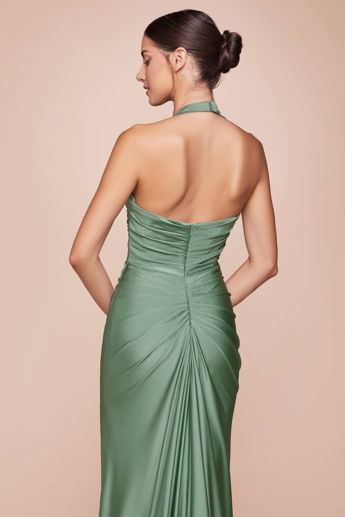 STETCH SATIN HALTER FITTED DRESS