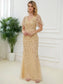 Gorgeous Leaf-Sequined Evening Dress