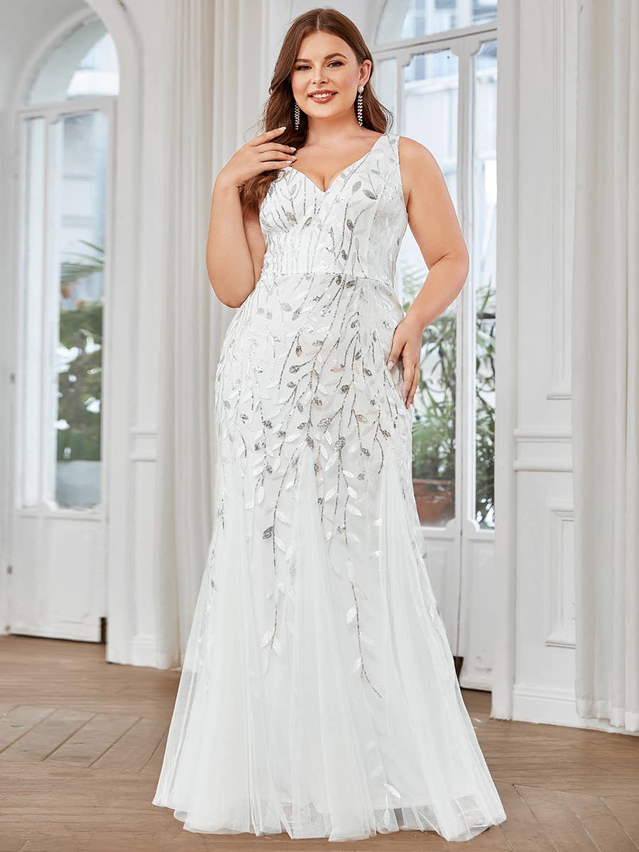 Plus Size Sequin Fishtail Evening Dress