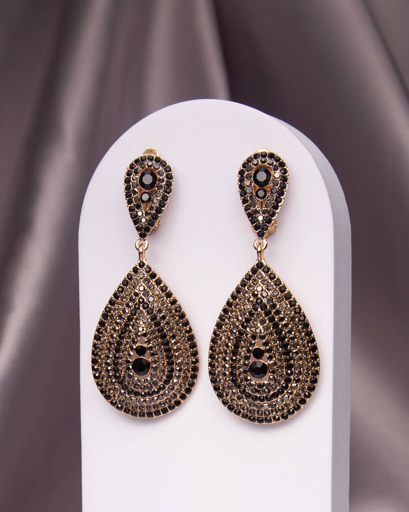 Teardrop Shaped Crystal Pave Clip-On Earrings