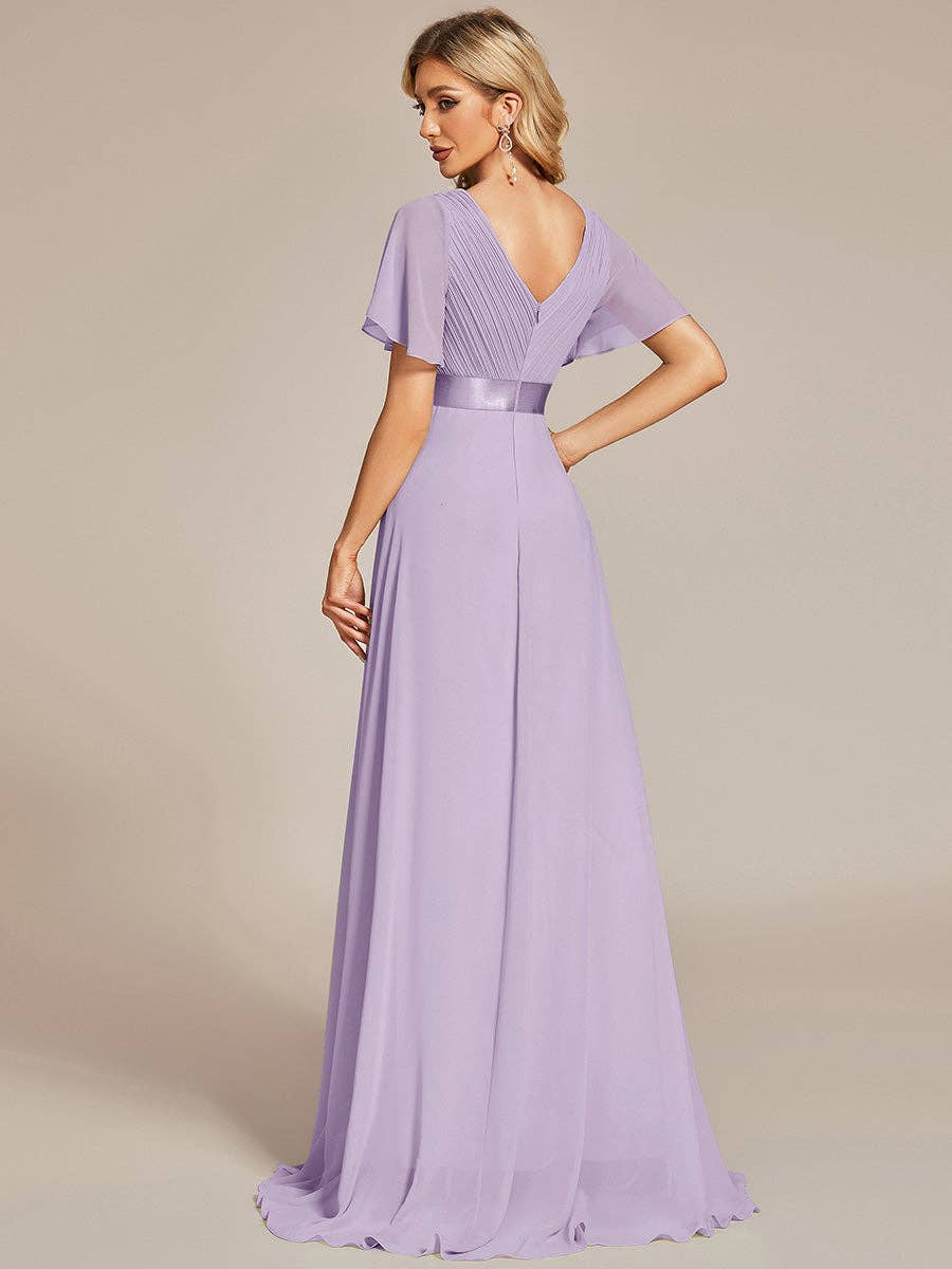 Double V-Neck Ruffles Chiffon Bridesmaid Dress