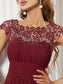 Lacey Neckline Open Back Ruched Bust  Chiffon Evening Dress