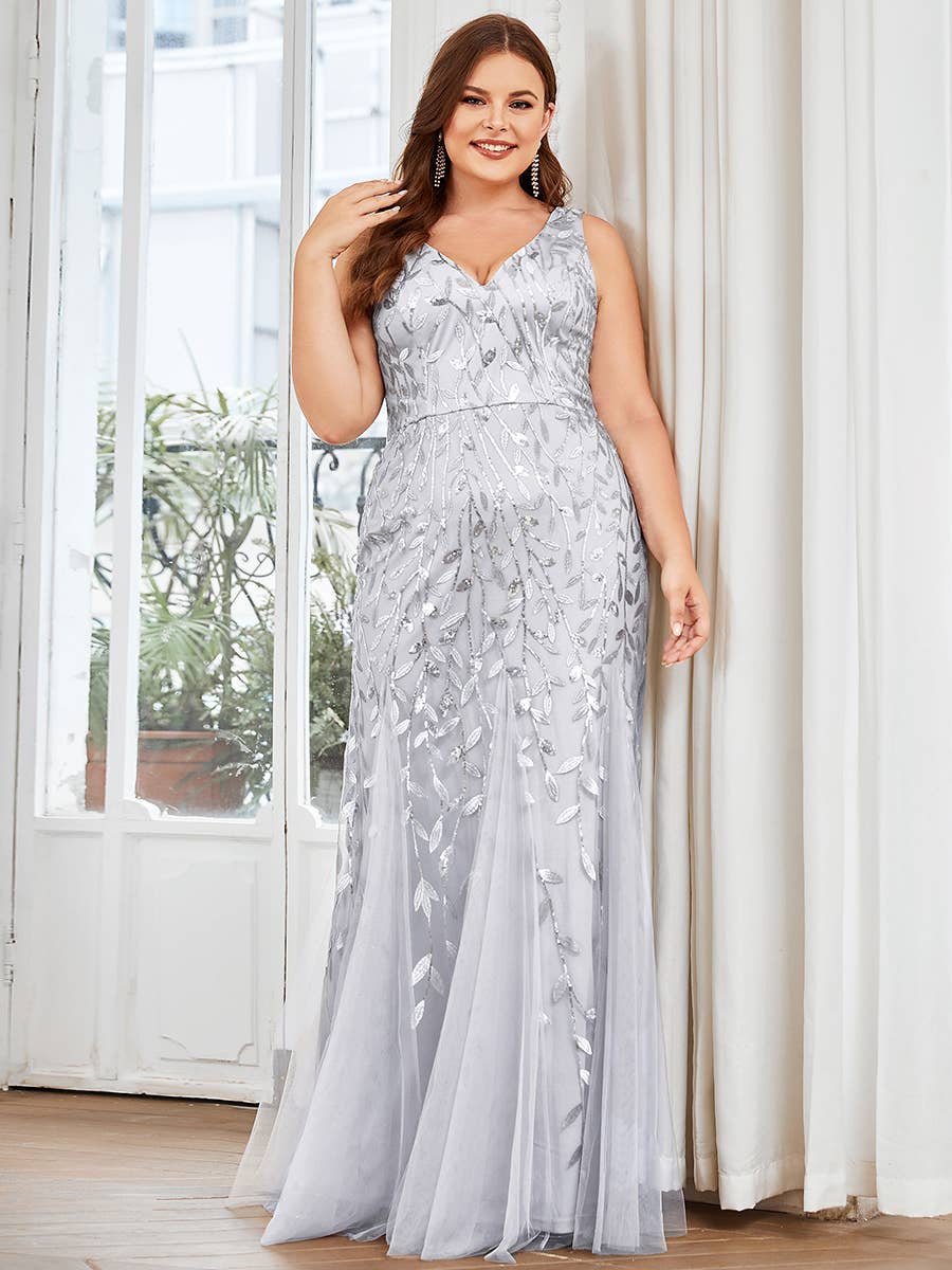 Plus Size Sequin Fishtail Evening Dress