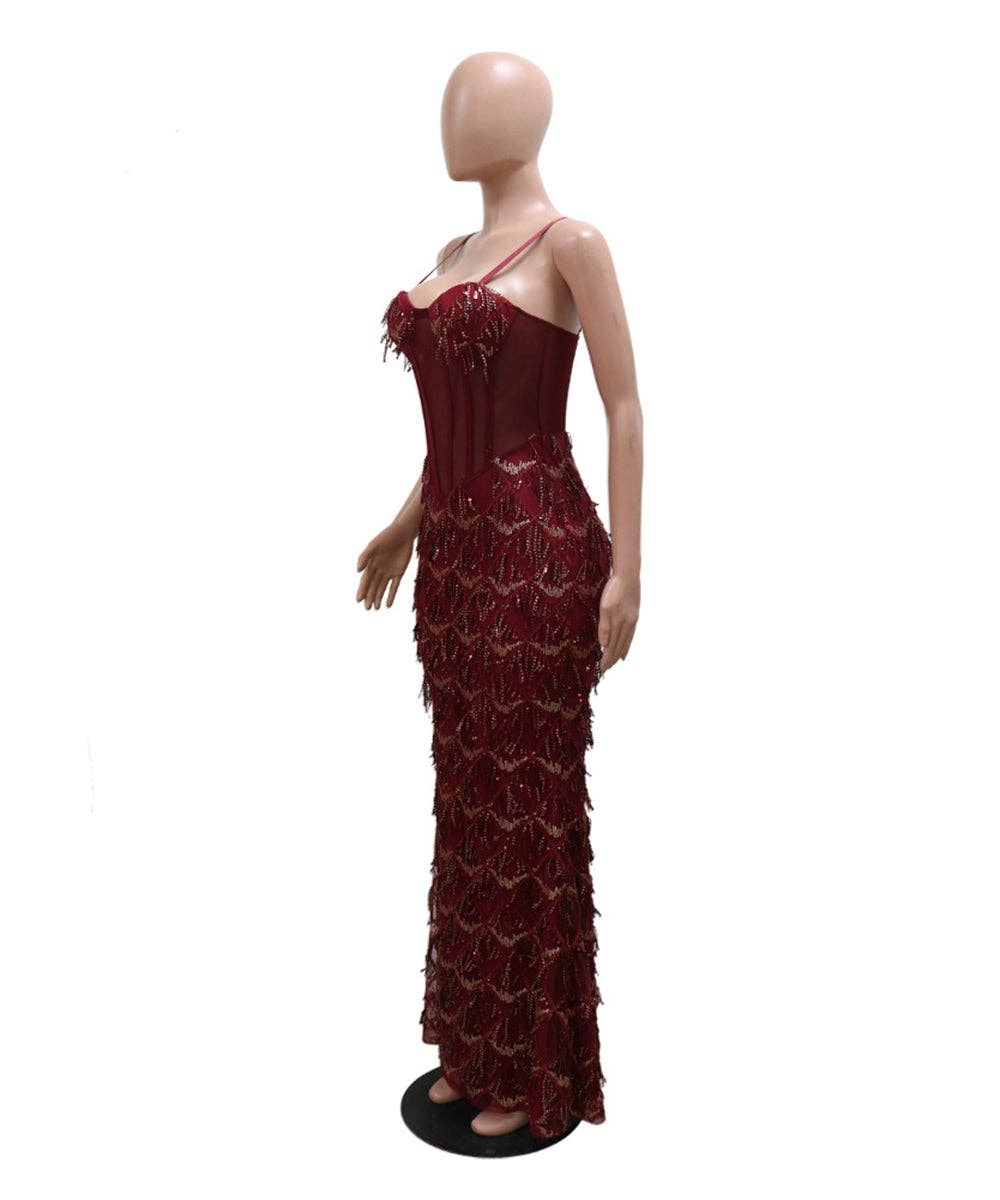 Sequin Halter Wrap Midi Dress