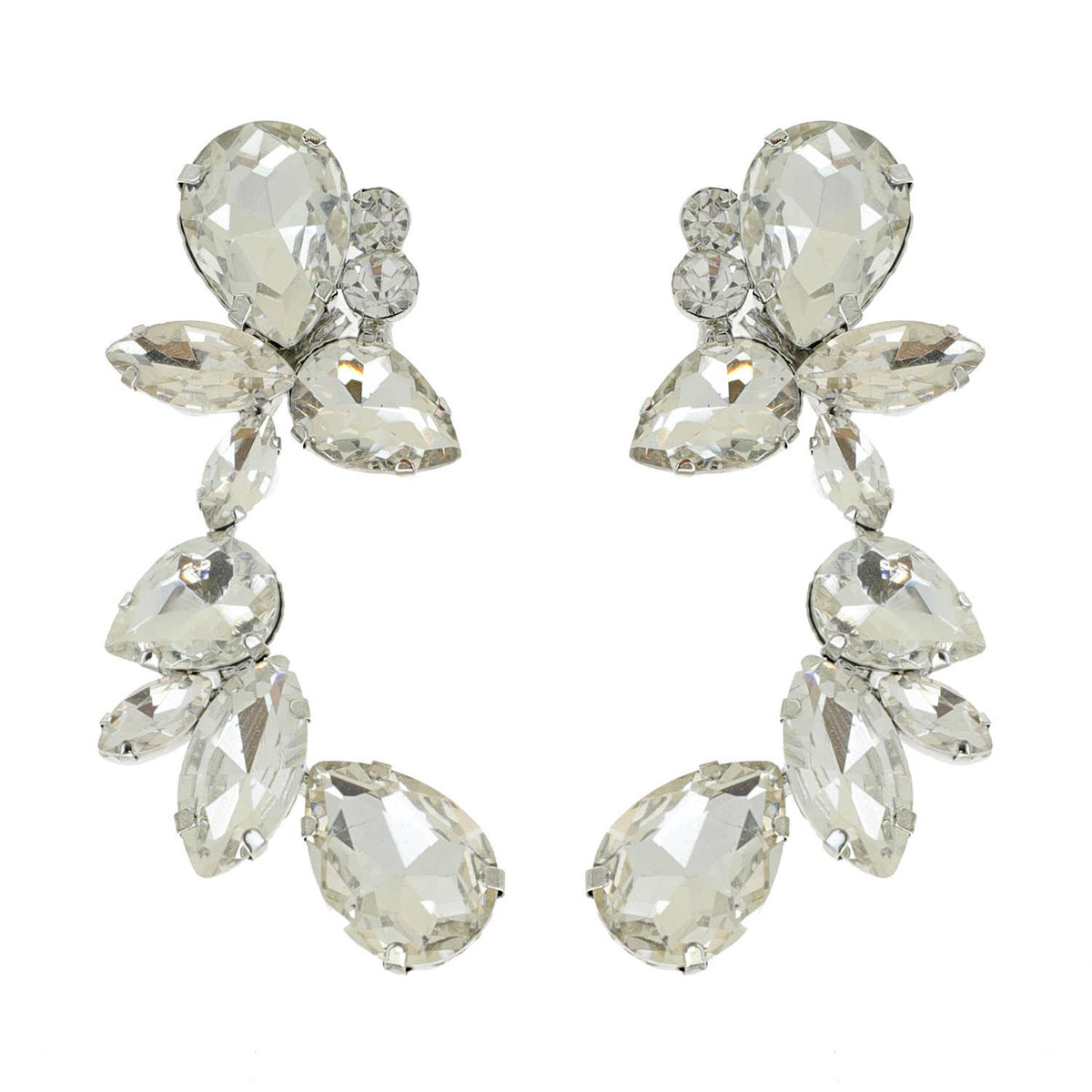Leaf & Droplet Cut Curved Rhinestone Cluster Drop Earrings