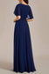 V Neck Appliques Pleated Bridesmaid Dress