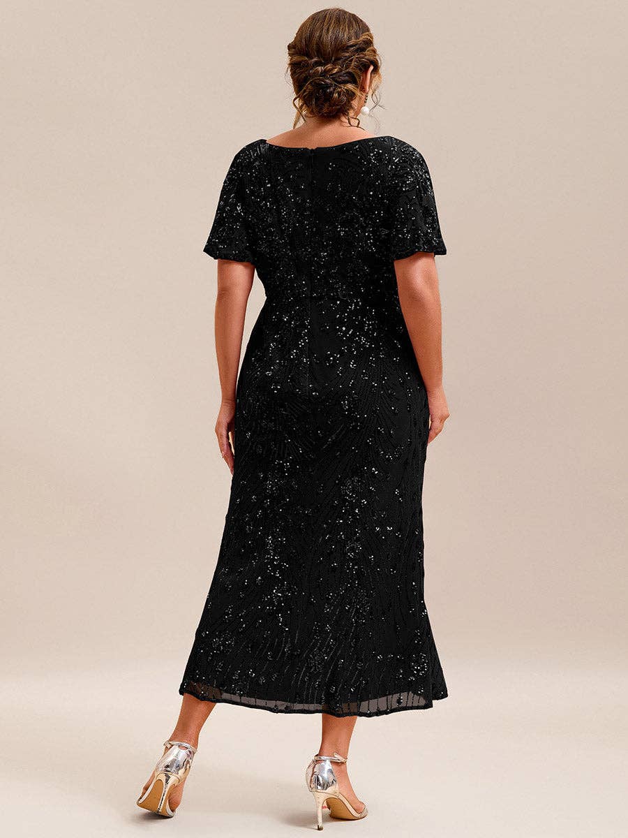 Strapless Deep Fishtail Paillette Midi Evening Dresses