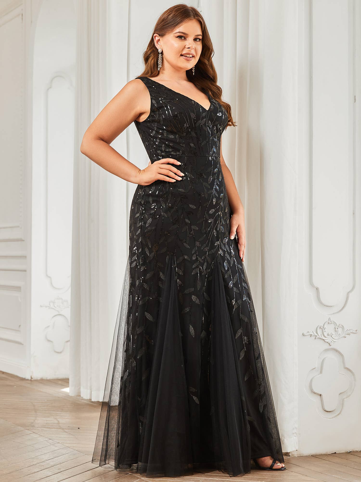 Plus Size Sequin Fishtail Evening Dress