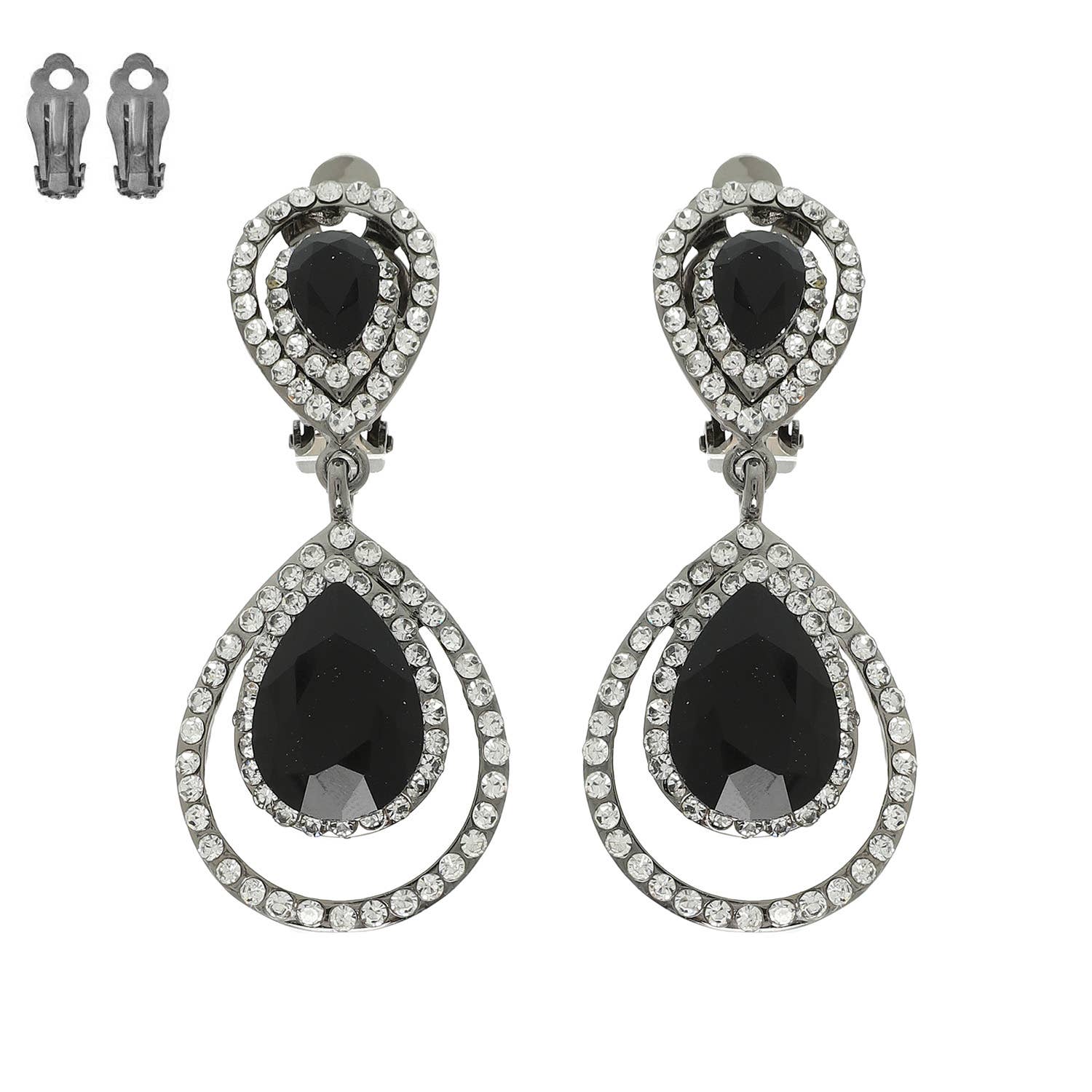 Rhinestone Halo Teardrop Gemstone Clip-On Earrings