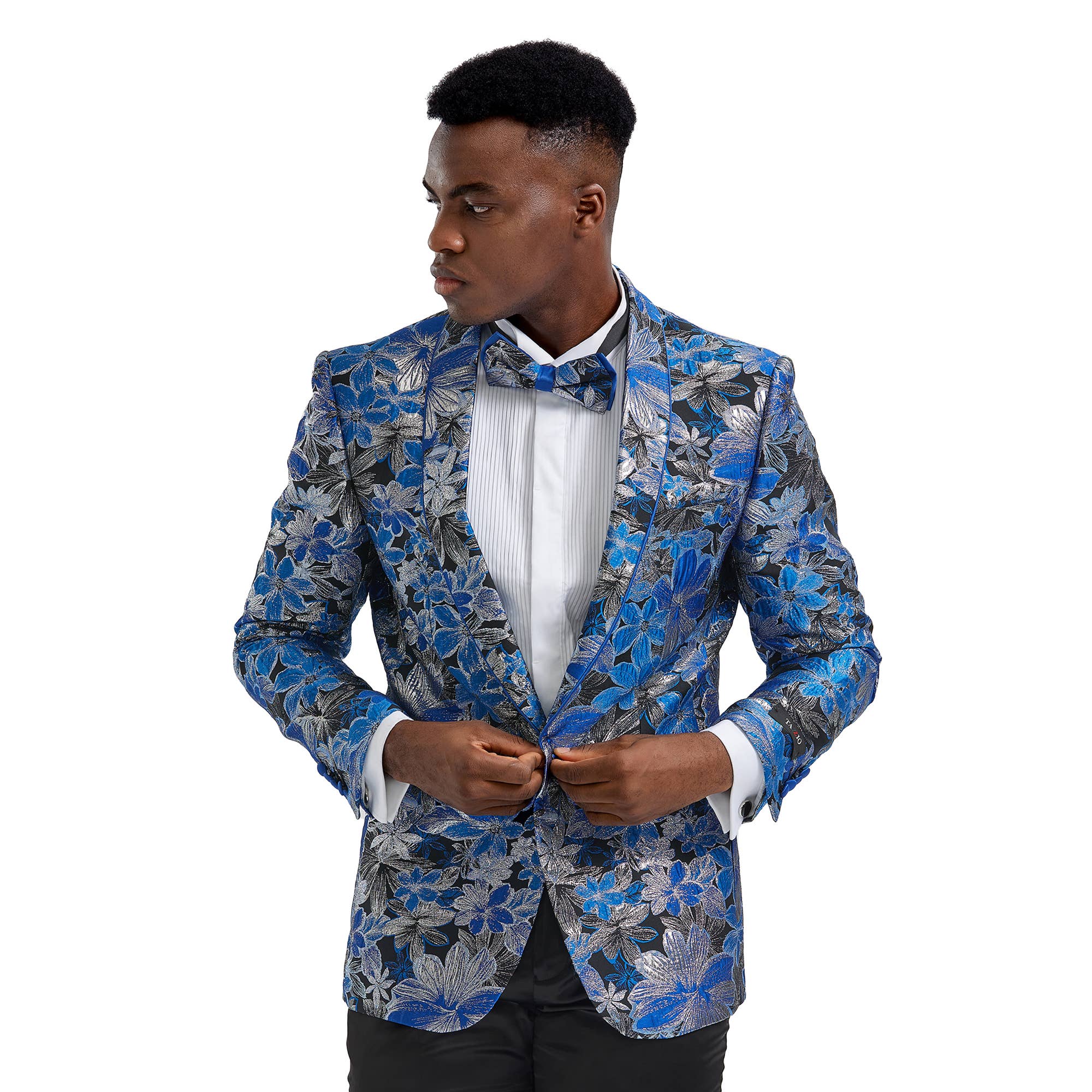 Men's Slim Textured Floral Blazer, Shawl Collar, Royal