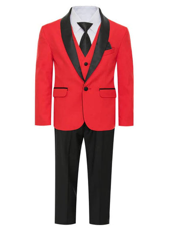 Ferrecci Boys' Shawl Collar Tuxedo  – Elegant Formal Wear (Red Color)