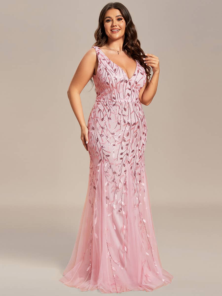 Plus Size Sequin Fishtail Evening Dress
