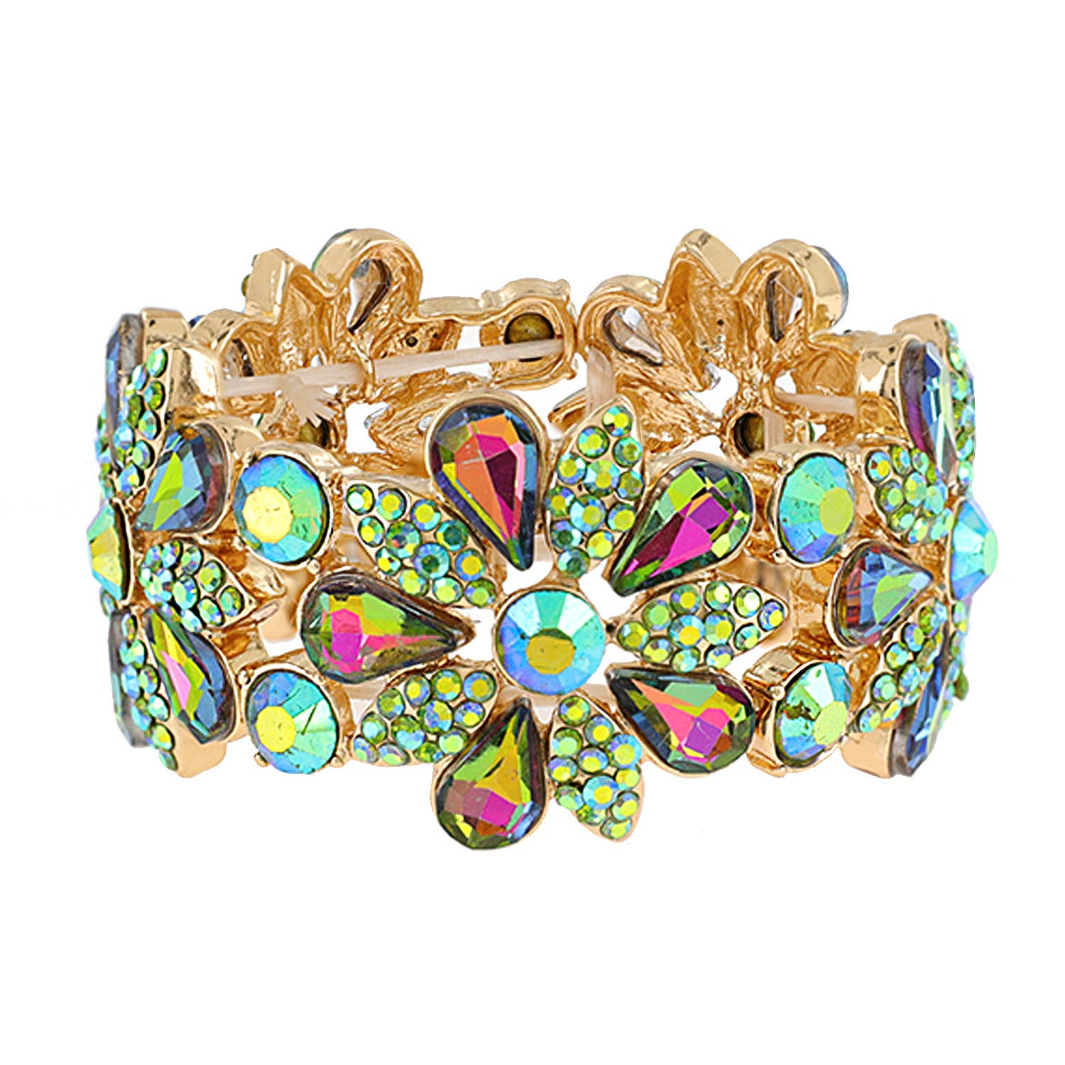 Floral Rhinestone Gem & Cluster Evening Stretch Bracelet