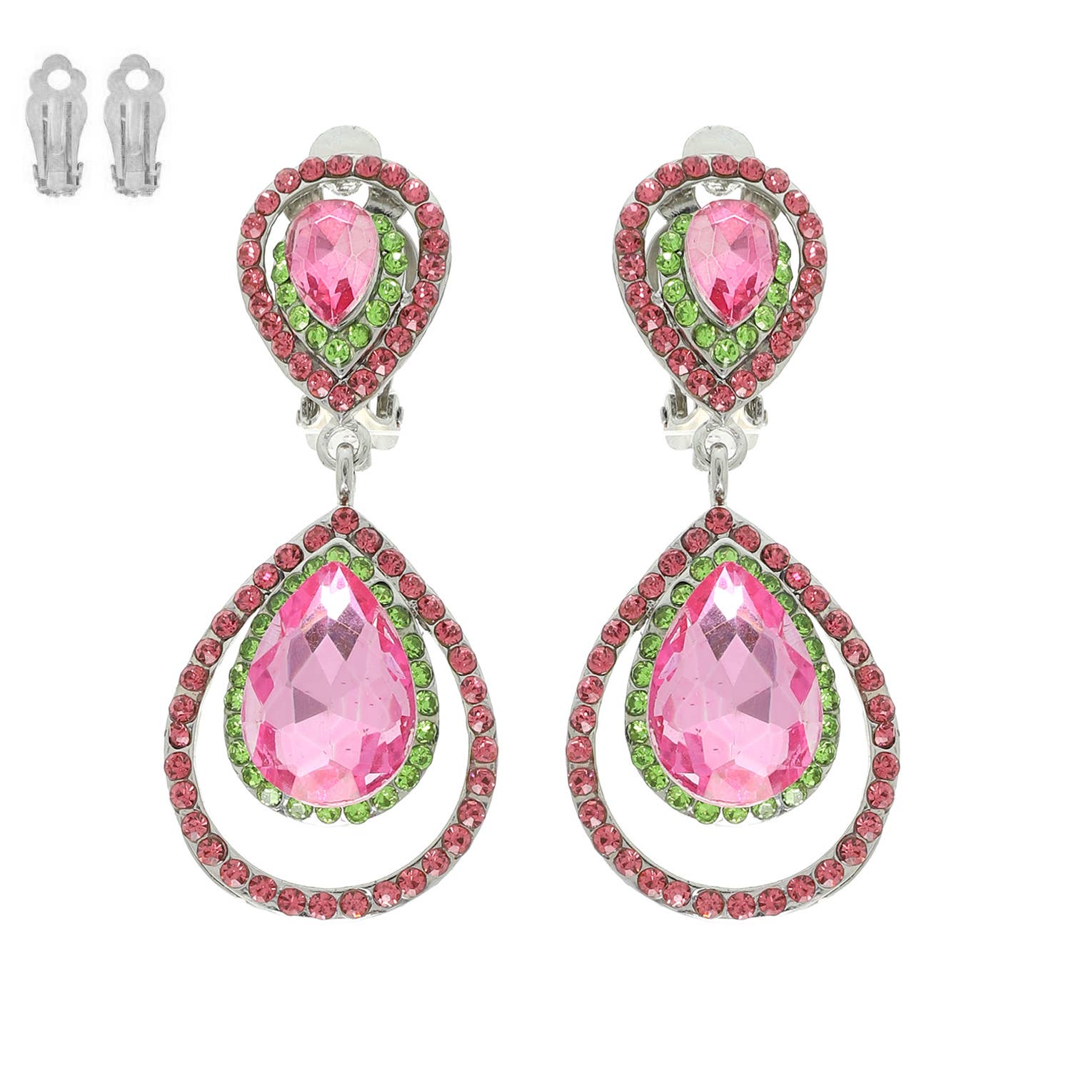 Rhinestone Halo Teardrop Gemstone Clip-On Earrings