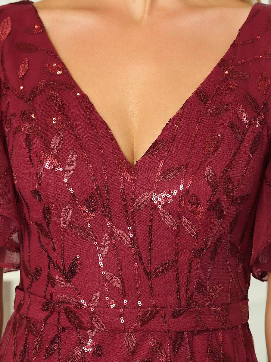 Gorgeous Leaf-Sequined Evening Dress