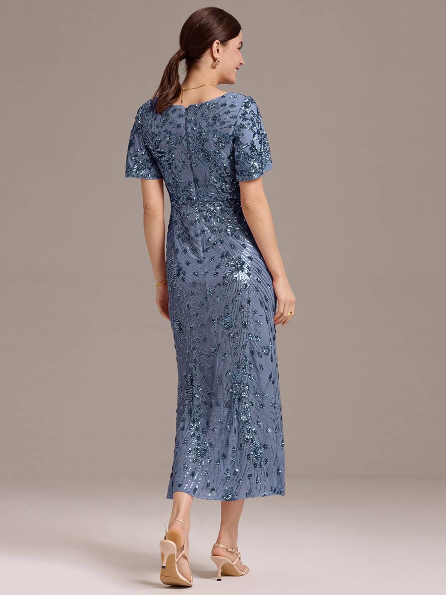 Strapless Deep Fishtail Paillette Midi Evening Dresses