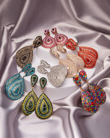 Teardrop Shaped Crystal Pave Clip-On Earrings