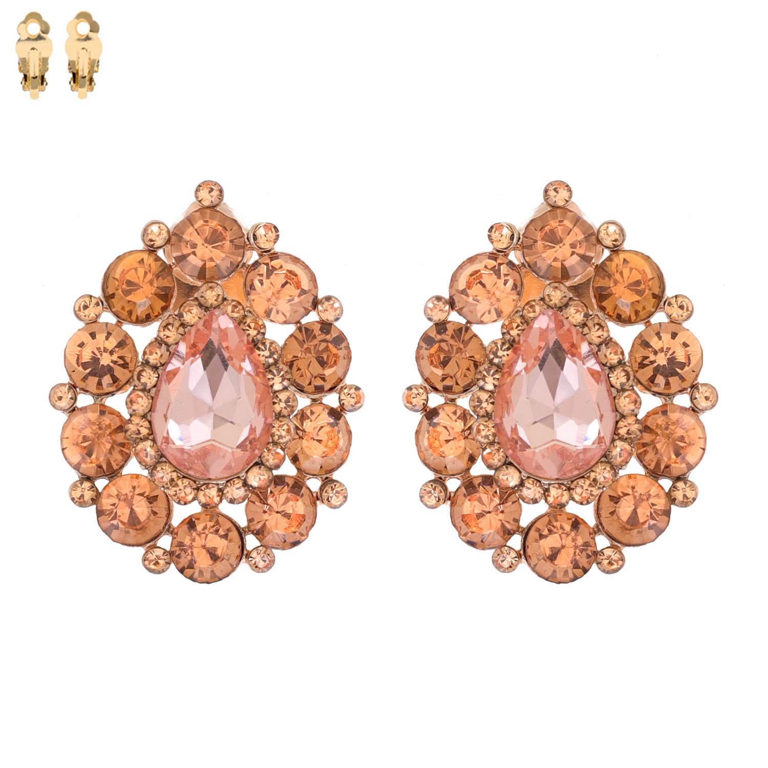 Rhinestone Cluster Halo Pear Shaped Clip On Earrings
