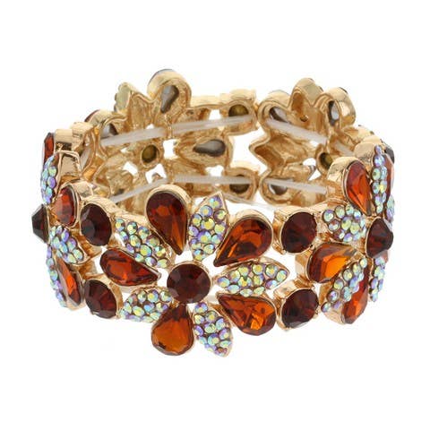 Floral Rhinestone Gem & Cluster Evening Stretch Bracelet