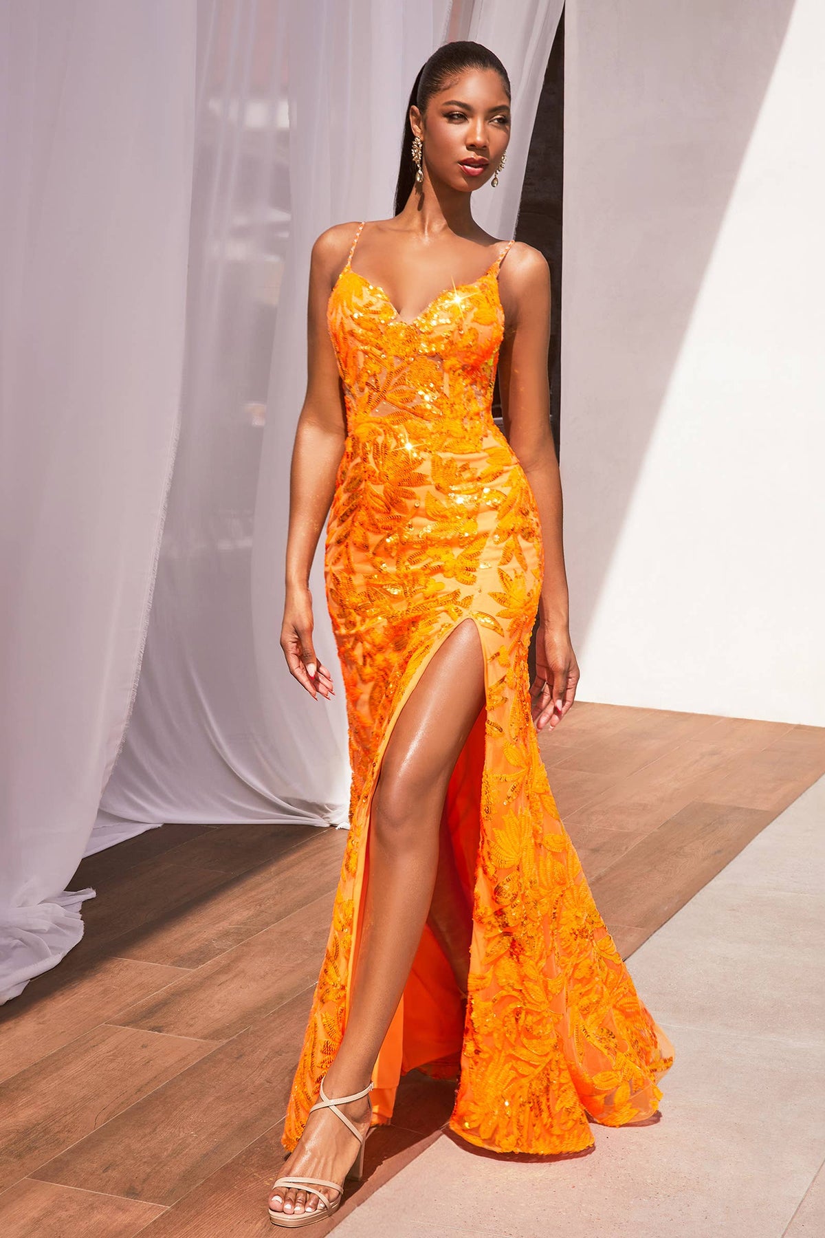 SEQUIN PRINTED FITTED GOWN