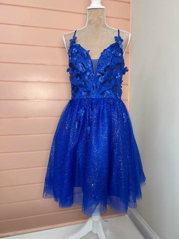 Blue Flower Lace Back Dress