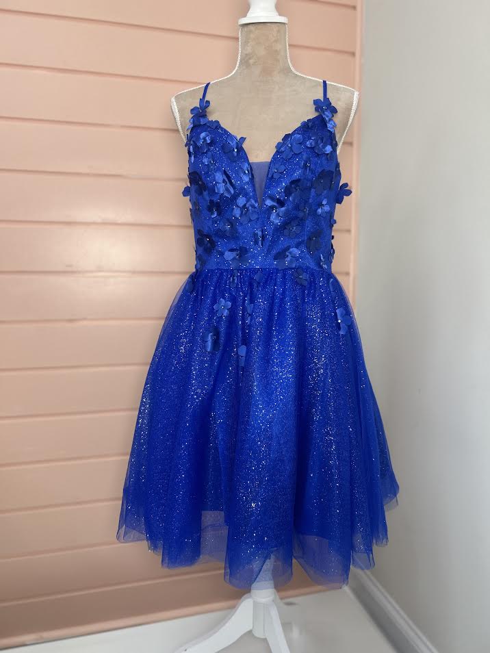 Blue Flower Lace Back Dress