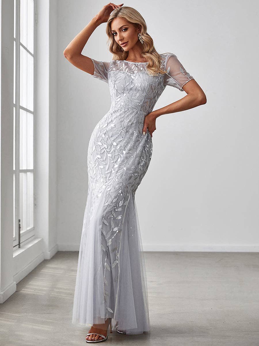 Floral Sequin Print Fishtail Tulle Dresses for Party