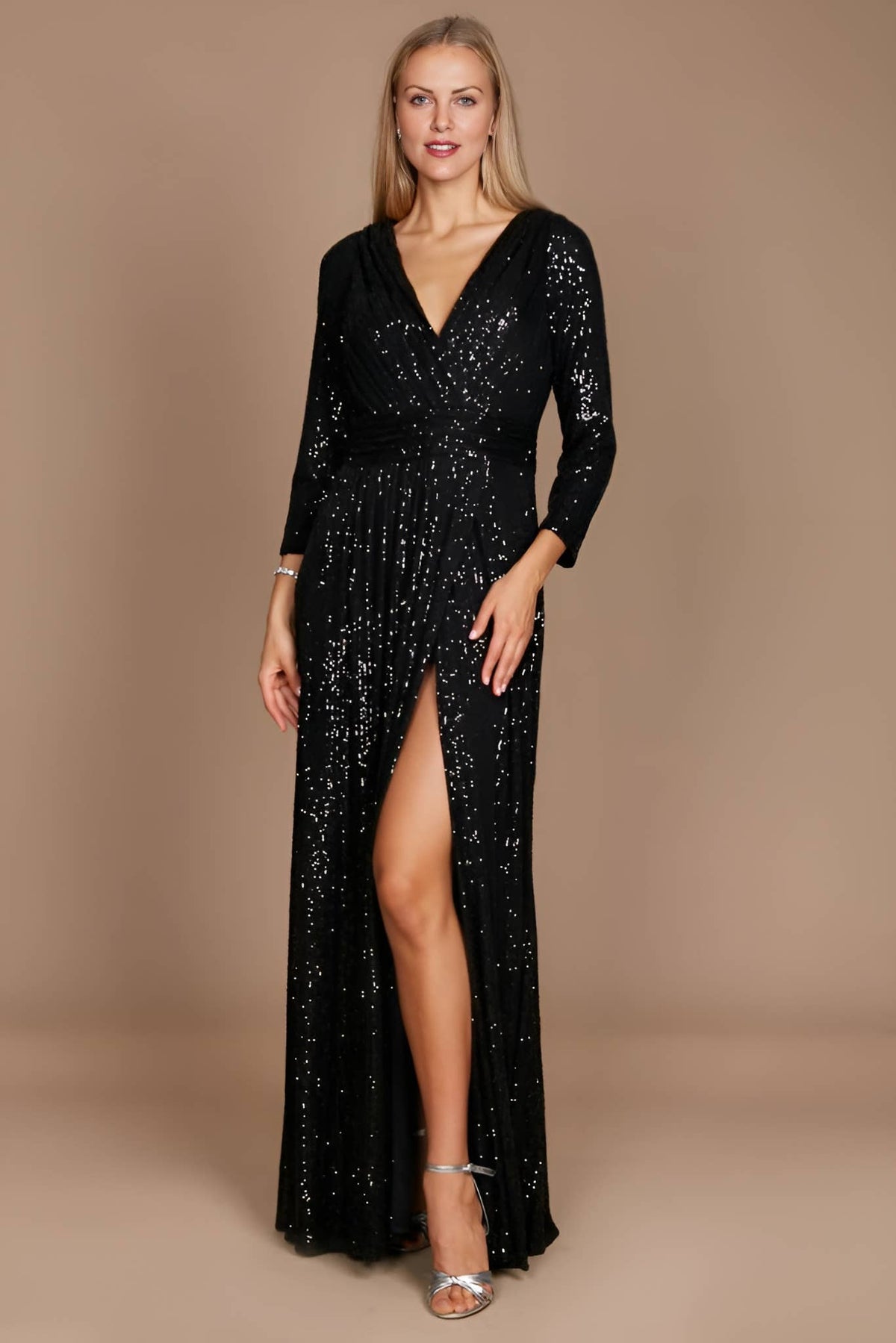 Long Sleeve Sequin Formal Dress