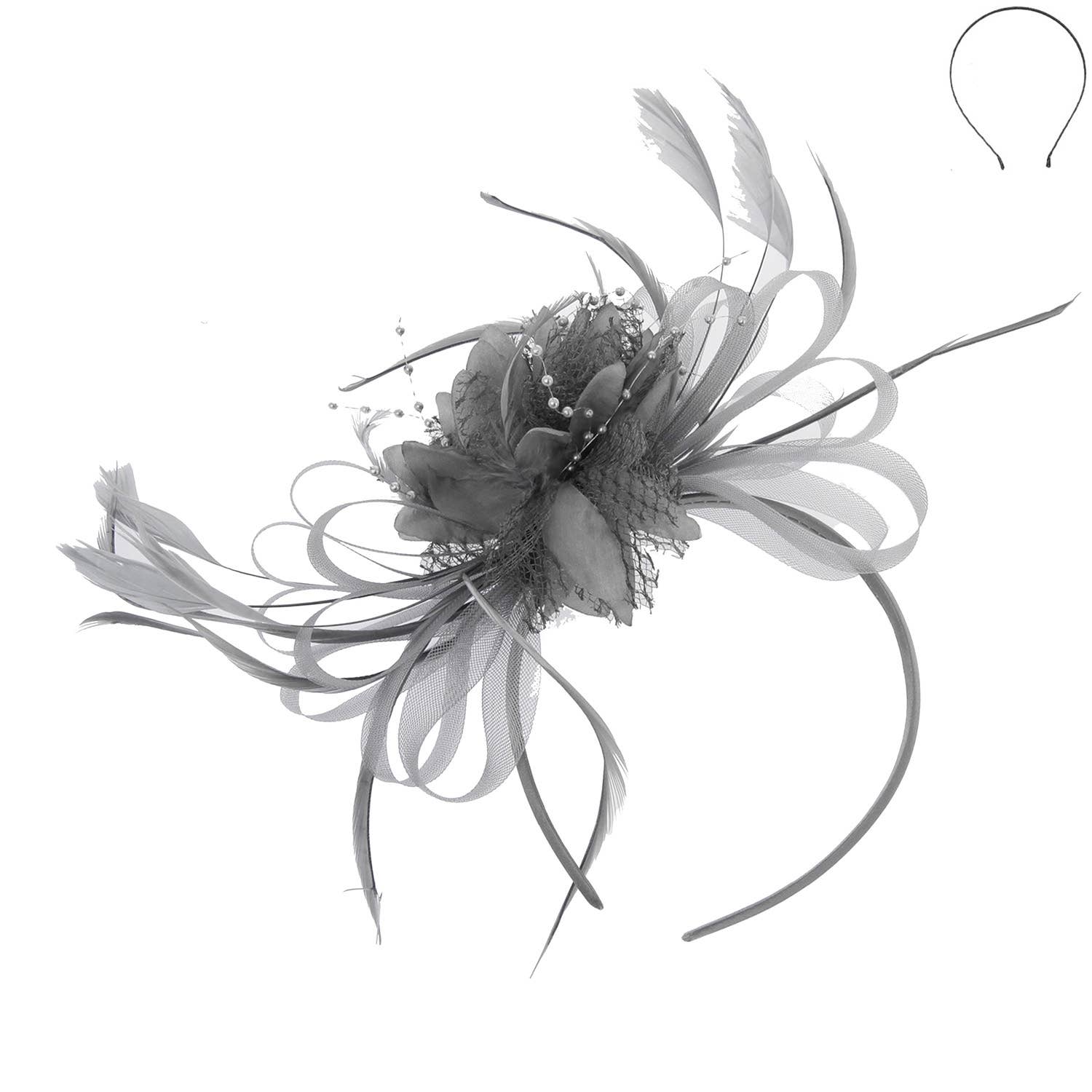 Floral Fascinator Headband w/ Side Loops & Feathers