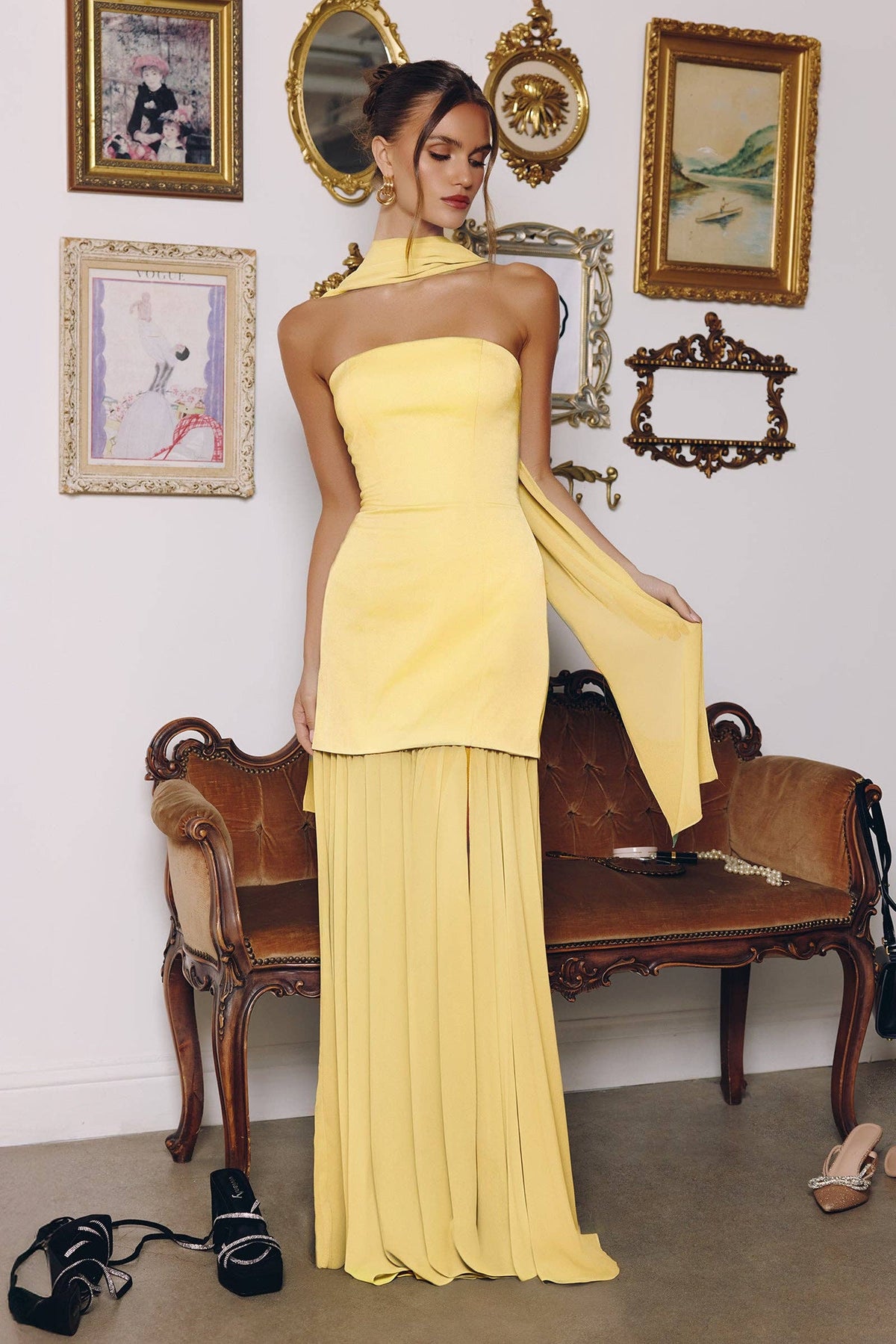 Neria Chiffon & Satin Maxi Dress