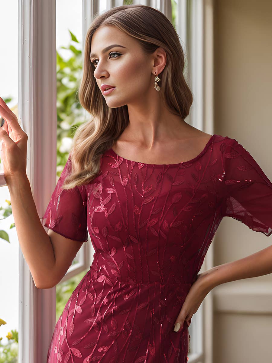 Floral Sequin Print Fishtail Tulle Dresses for Party