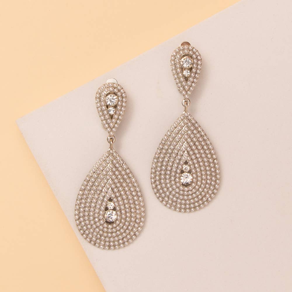 Teardrop Shaped Crystal Pave Clip-On Earrings