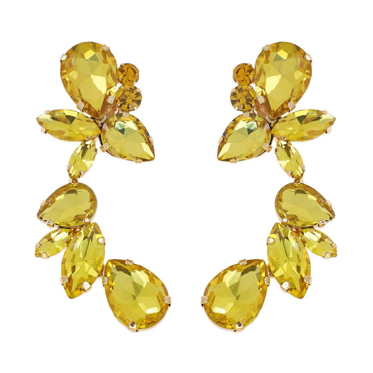 Leaf & Droplet Cut Curved Rhinestone Cluster Drop Earrings