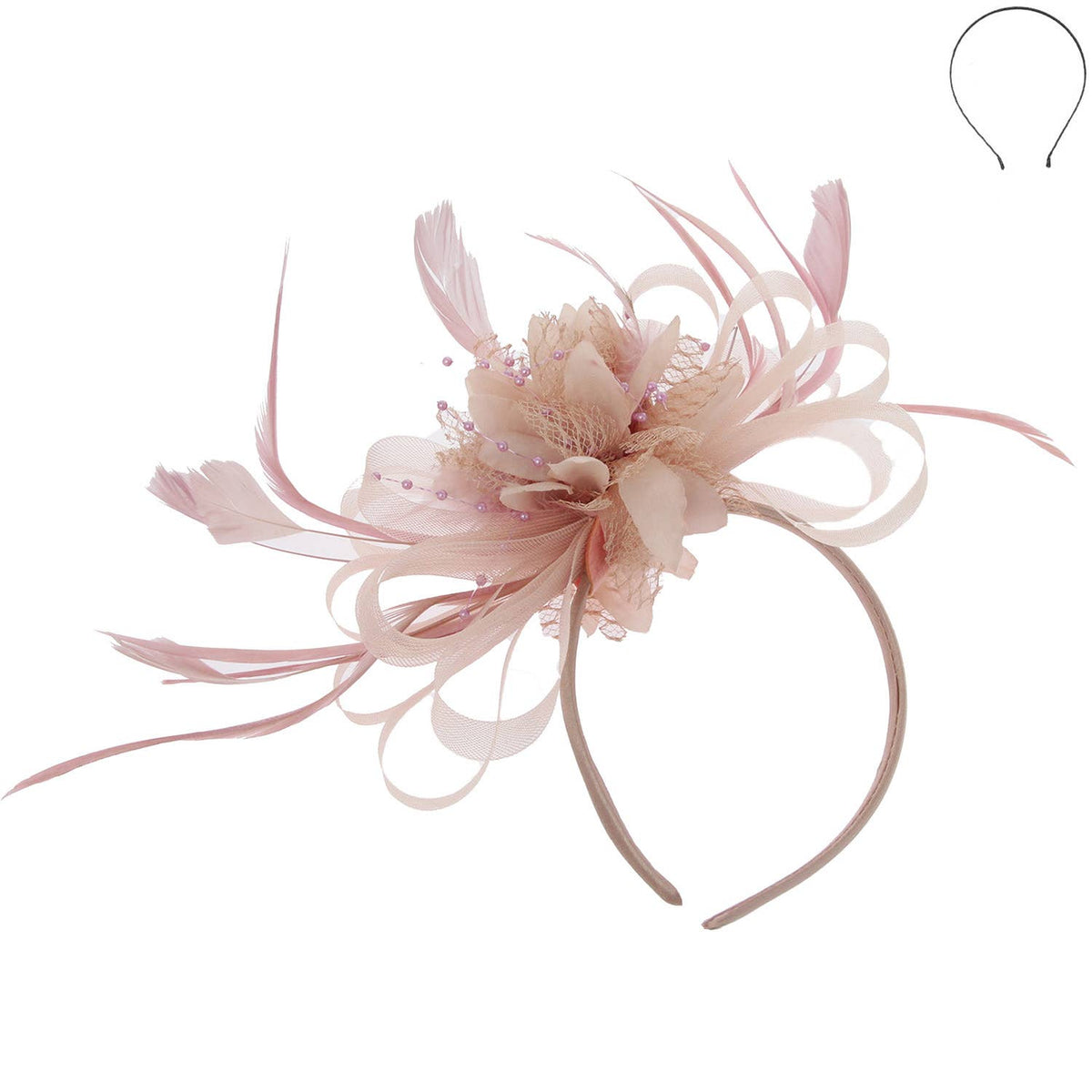 Floral Fascinator Headband w/ Side Loops & Feathers