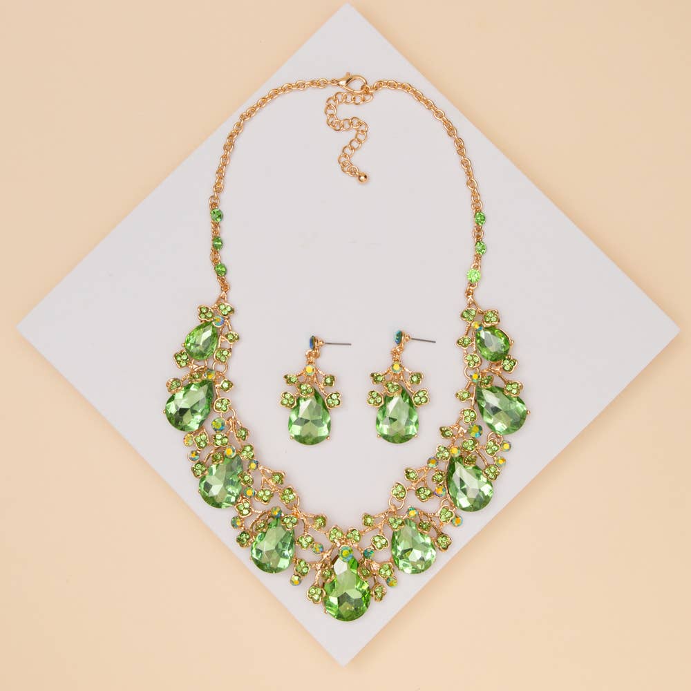 Rhinestone Embellished Teardrop Cut Crystal Necklace Set