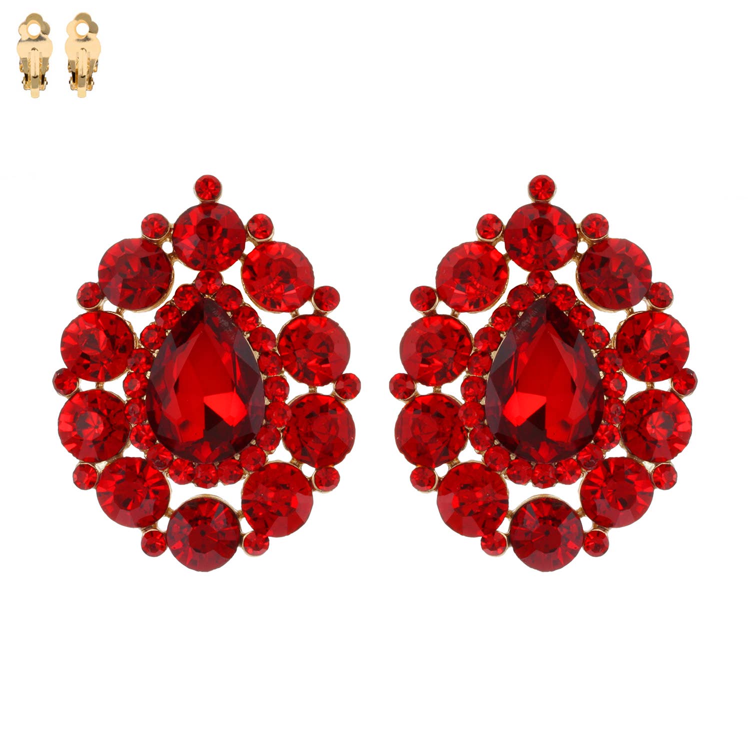 Rhinestone Cluster Halo Pear Shaped Clip On Earrings